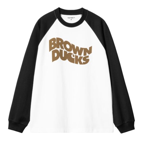 Carhartt WIP L/S Brown Ducks Baseball T-Shirt White / Black